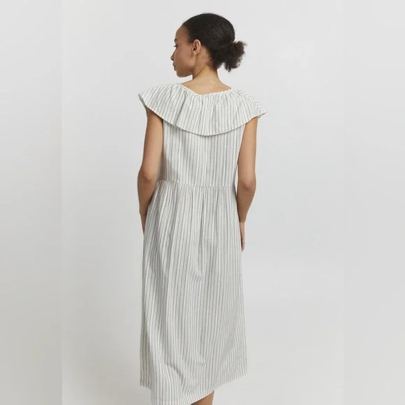 Striped V-Neck Ruffle Dress - Picture 2 of 10